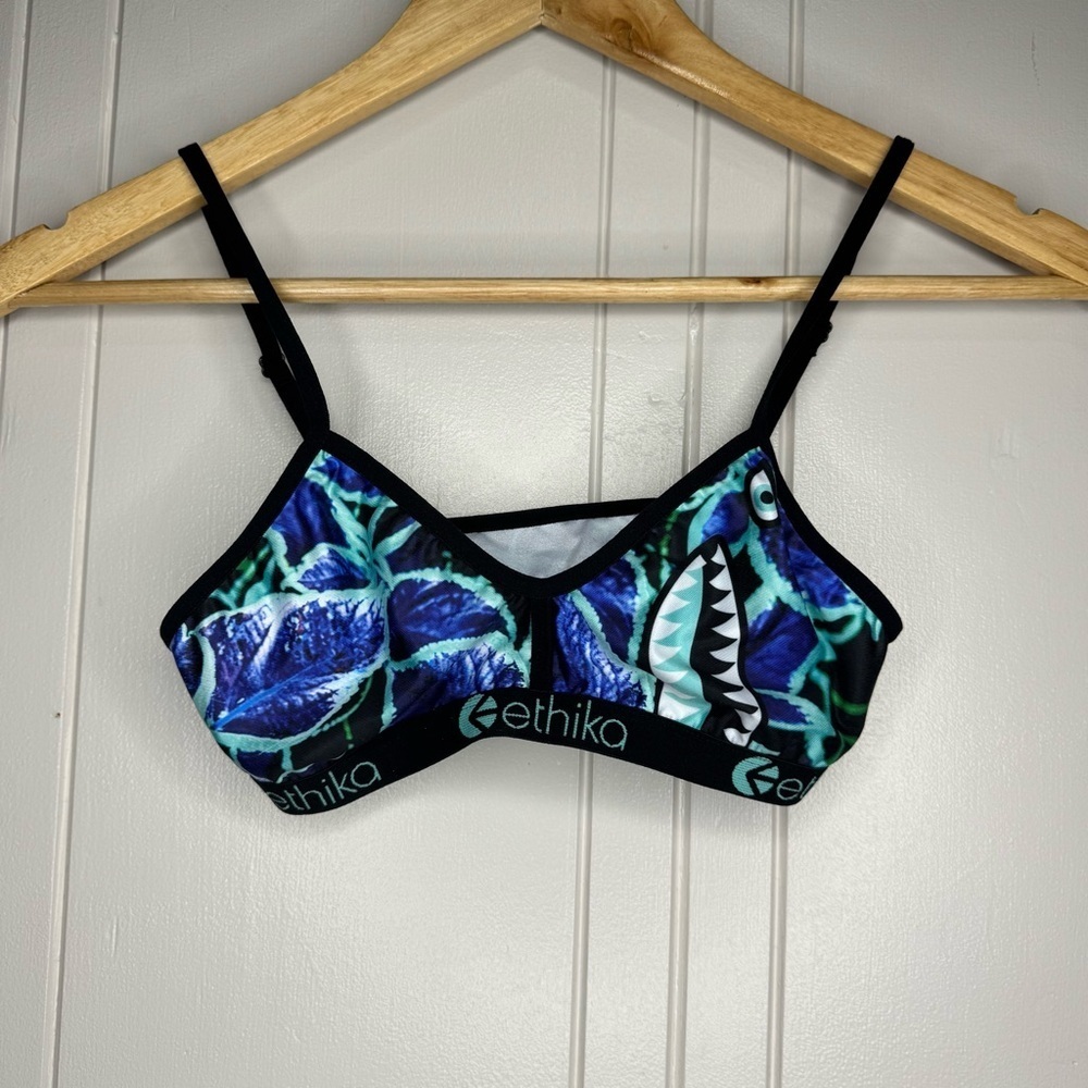 Ethika Women's Black and Blue Graphic Bralette